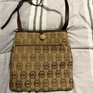 Michael Kors Tan and Brown Logo Crossbody